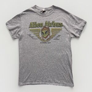 Vintage 90s Y2K Alien Airbus Funny Roswell NM S Mens Faded Heather Gray T-Shirt